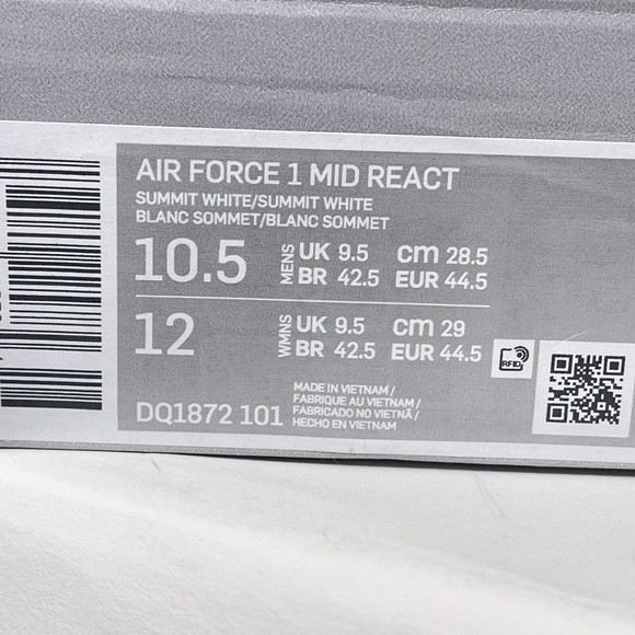 Nike Mens Air Force 1 Mid React Summit White Icy Shoes Size 10.5 DQ1872-101 - Picture 9 of 9